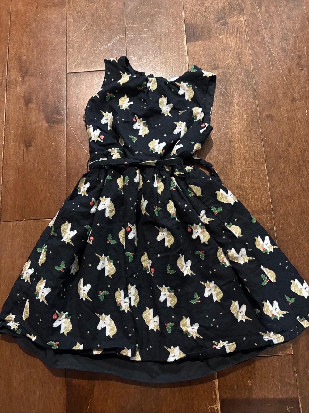 Carter's Black Dress with Gold & Green Unicorn Holiday Print